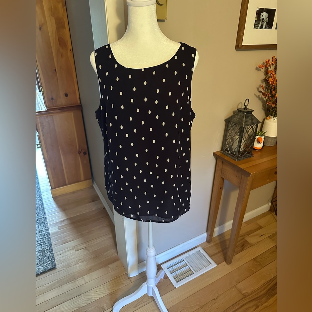 Norton McNaughton Black and White Polka Dot Tank Top